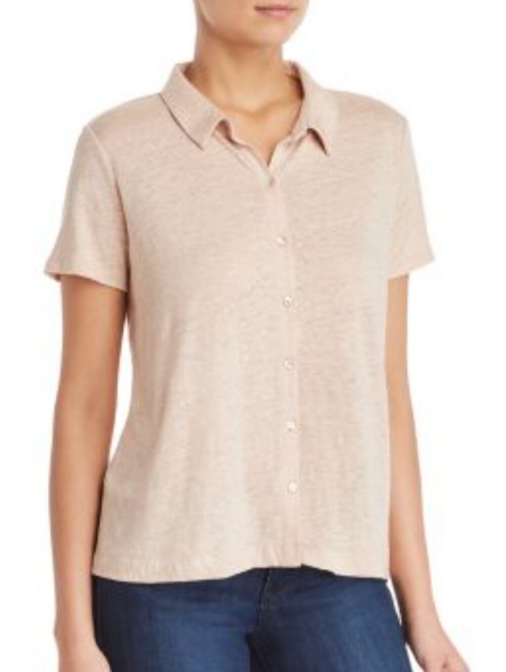 Eileen Fisher Organic Linen Short-Sleeve Button Polo Shirt Beige Medium Gorpcore